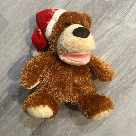 fine toy Other - Puppet‎ Festive Brown Plush Bear with Santa Hat